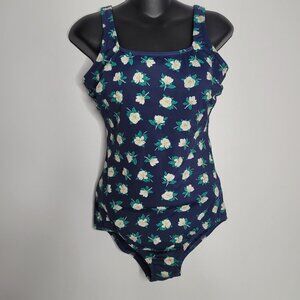 Draper James x Lands End Womens 10 DD Floral Magnolia Navy One Piece Swimsuit